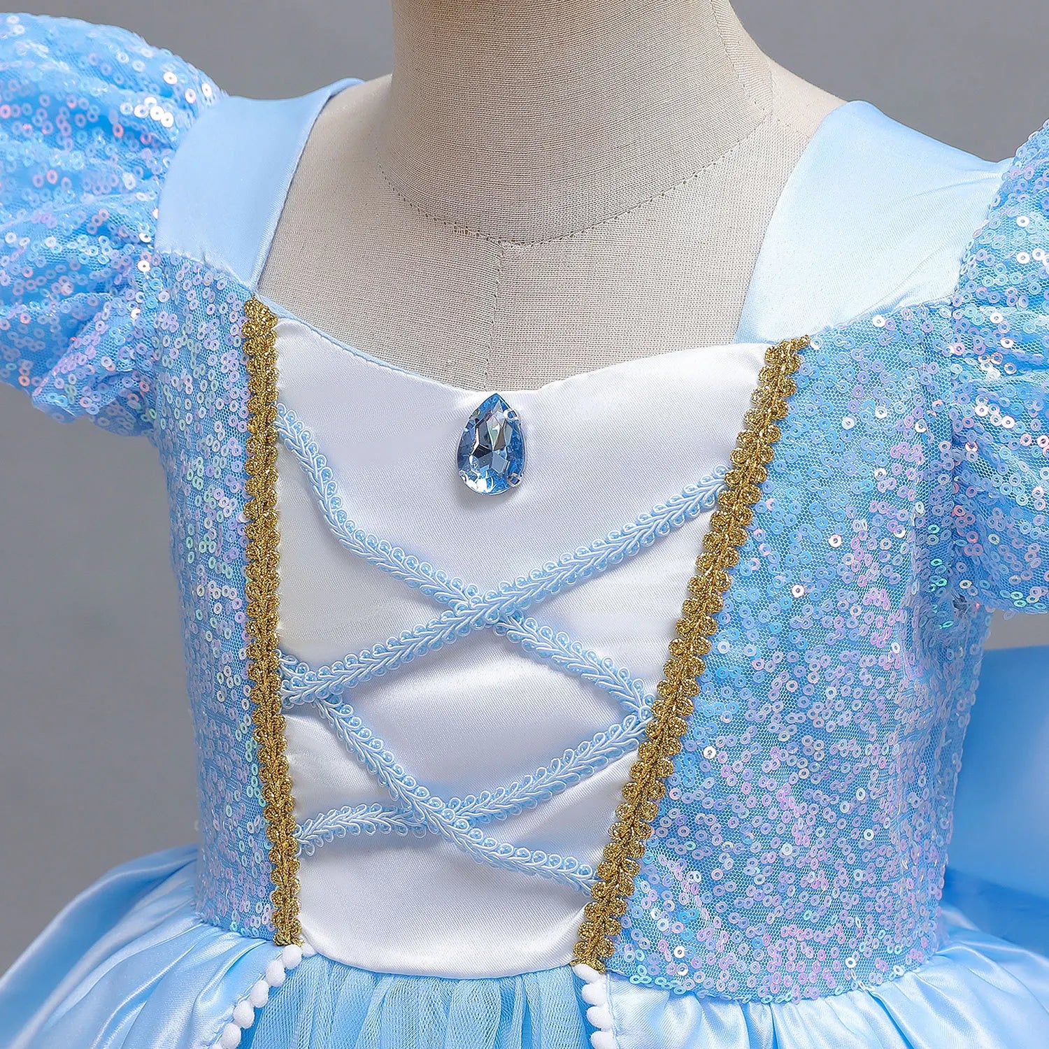 Cinderella Costume for Girls Blue Princess Puffy Dress Halloween Perform Fancy Costume Party Birthday Gift For Kids Leedoar