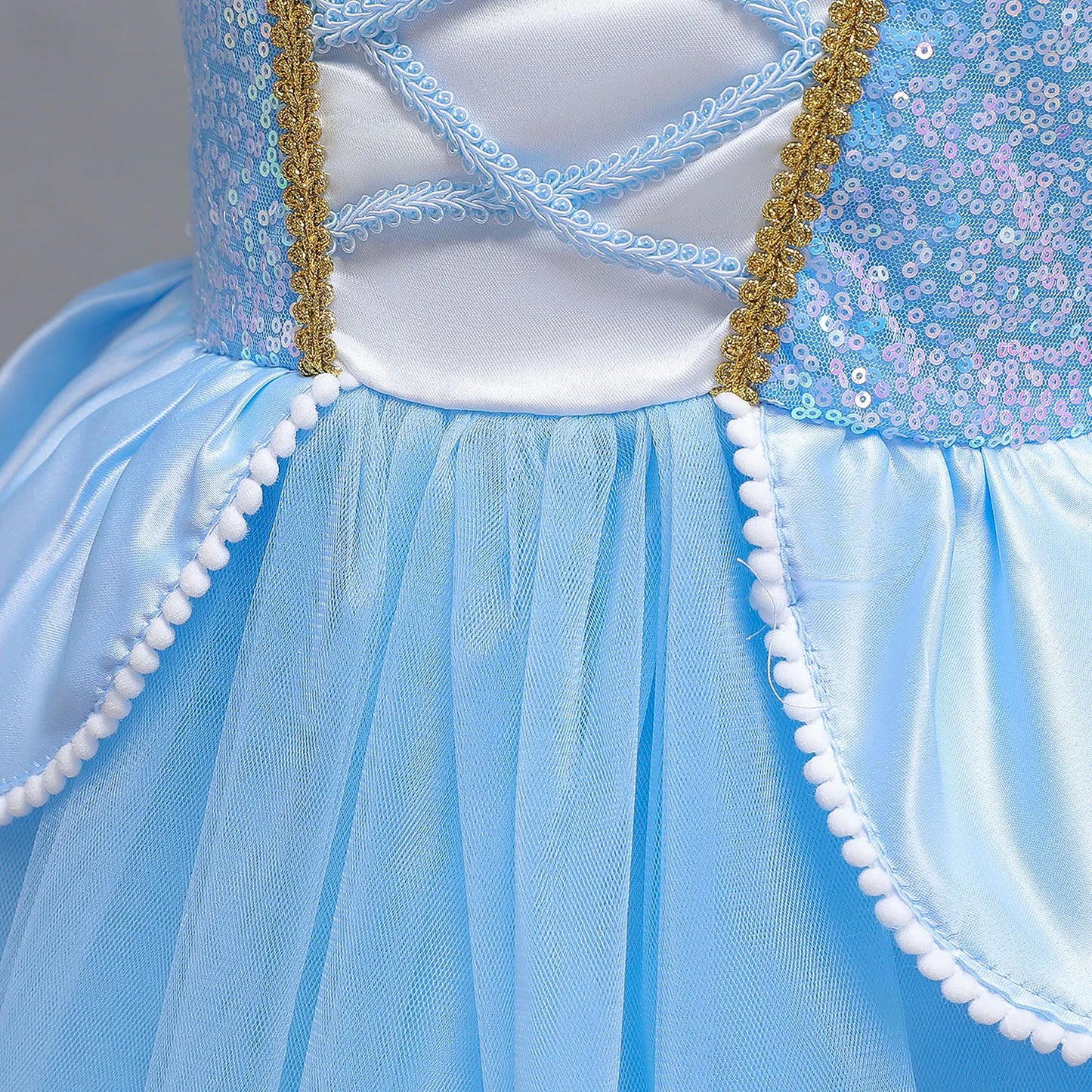 Cinderella Costume for Girls Blue Princess Puffy Dress Halloween Perform Fancy Costume Party Birthday Gift For Kids Leedoar