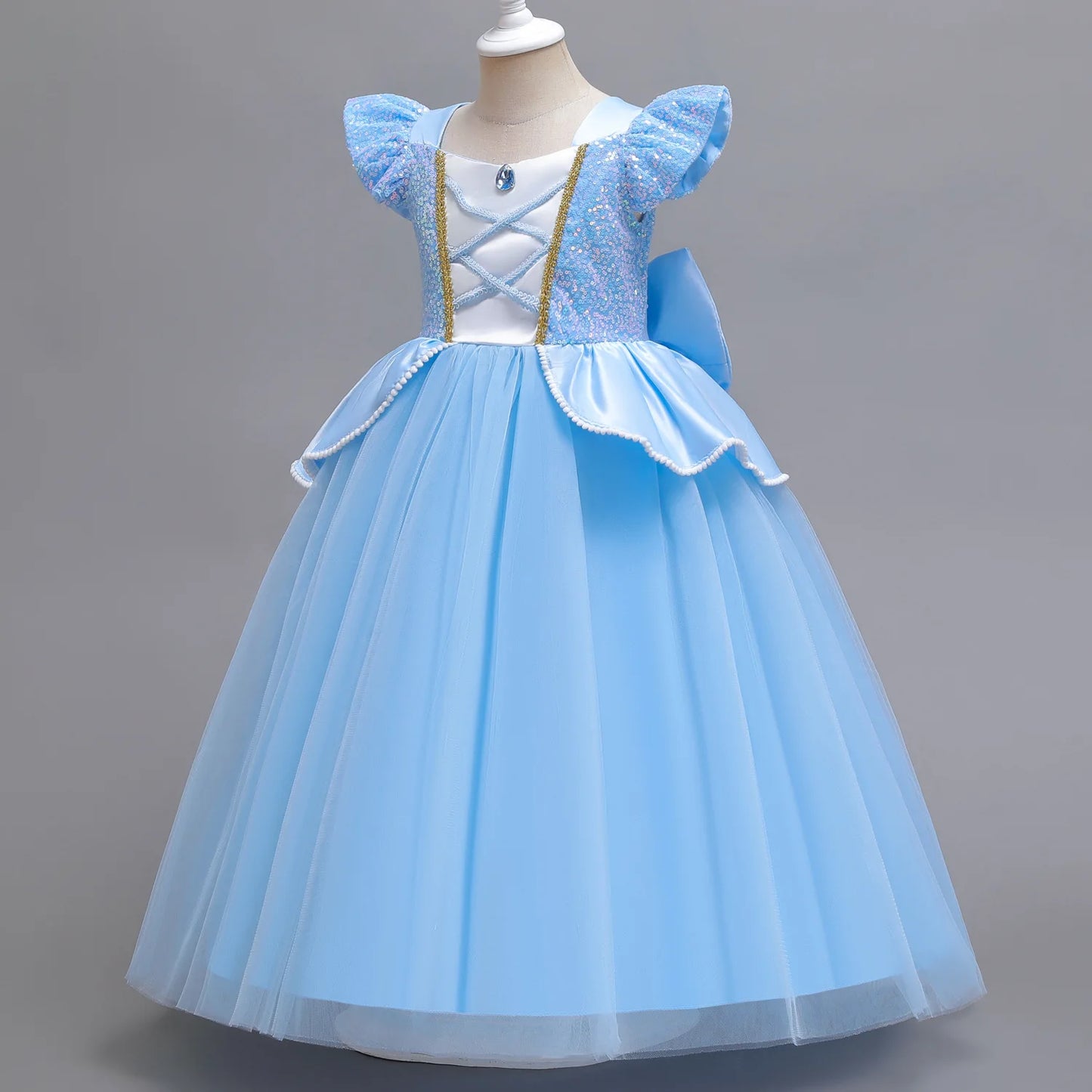 Cinderella Costume for Girls Blue Princess Puffy Dress Halloween Perform Fancy Costume Party Birthday Gift For Kids Leedoar