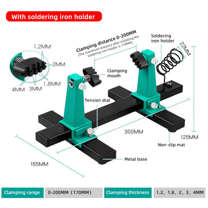 Circuit Board Holder Stable Adjustable PCB Welding Bracket Auxiliary Clamp Repair Tool Clamping Kit 360° Heavy Duty Base Plate Leedoar