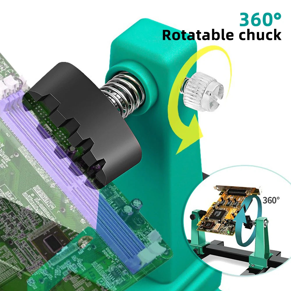 Circuit Board Holder Stable Adjustable PCB Welding Bracket Auxiliary Clamp Repair Tool Clamping Kit 360° Heavy Duty Base Plate Leedoar