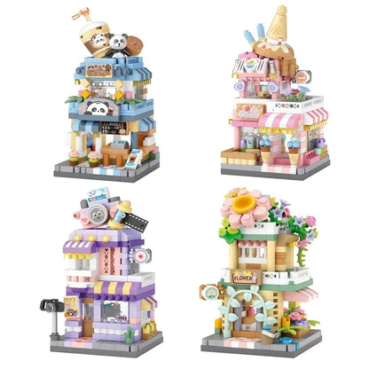 City Street View Building Block Set DIY Ice Cream Coffee Flower Shop Model Building Toy Ideal for Home Decor and Holiday Gifts Leedoar