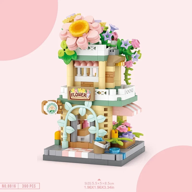 City Street View Building Block Set DIY Ice Cream Coffee Flower Shop Model Building Toy Ideal for Home Decor and Holiday Gifts Leedoar