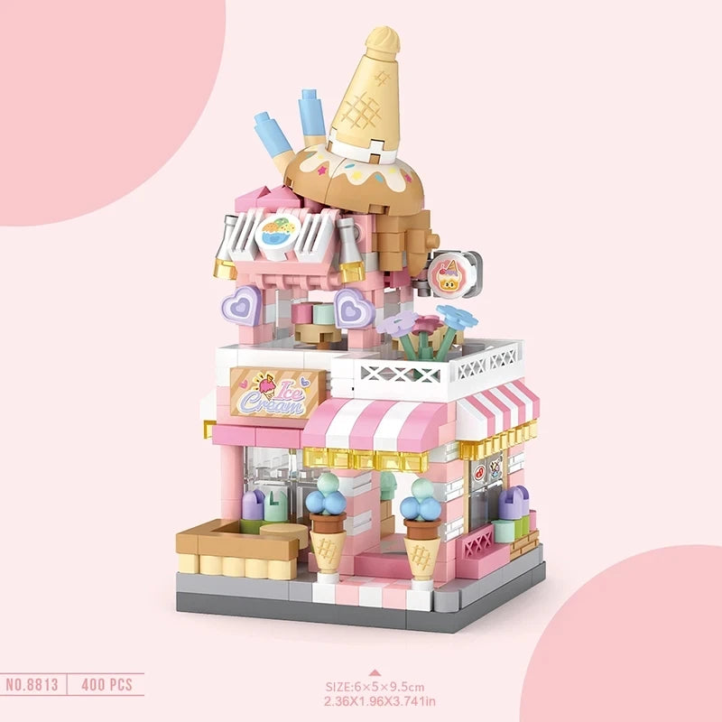 City Street View Building Block Set DIY Ice Cream Coffee Flower Shop Model Building Toy Ideal for Home Decor and Holiday Gifts Leedoar