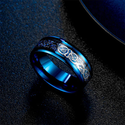 Anillo de boda clásico de tungsteno negro de 8 mm con diseño de dragón celta para hombre, de acero inoxidable y fibra de carbono roja 