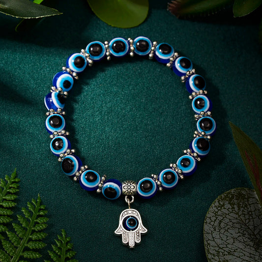 Pulseras clásicas turcas de la suerte con forma de ojo malvado para hombres y mujeres, colgante de mariposa con forma de palma y ojo malvado azul, brazaletes de cuentas, joyería con abalorios hechos a mano 