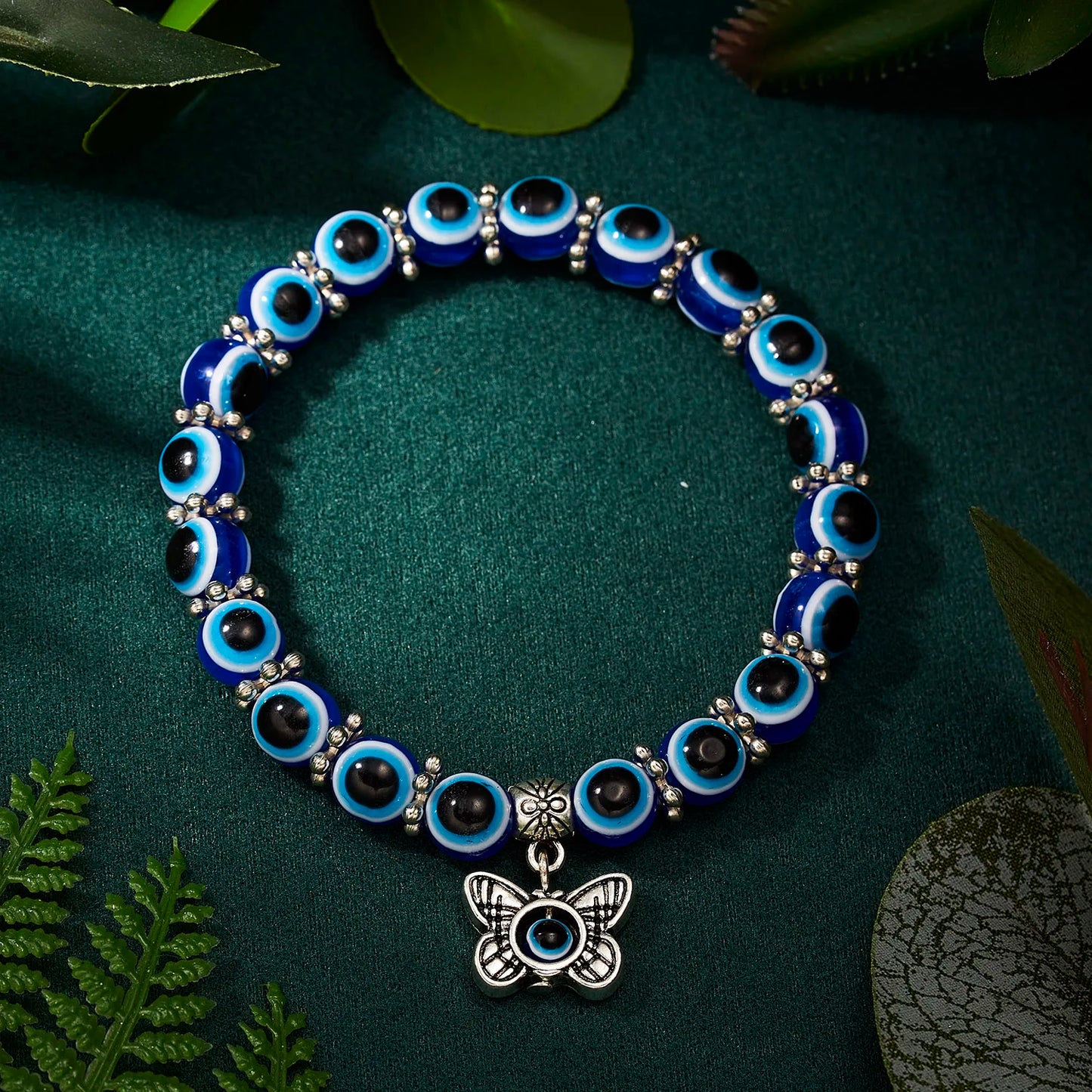 Classic Turkish Lucky Evil Eye Bracelets for Men Women Blue Evil Eye Palm Butterfly Pendant Beads Bangles Handmade Charm Jewelry Leedoar