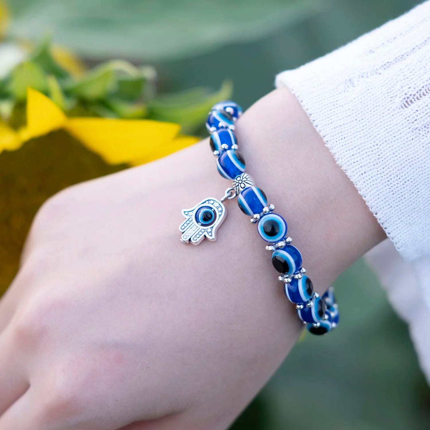 Classic Turkish Lucky Evil Eye Bracelets for Men Women Blue Evil Eye Palm Butterfly Pendant Beads Bangles Handmade Charm Jewelry Leedoar