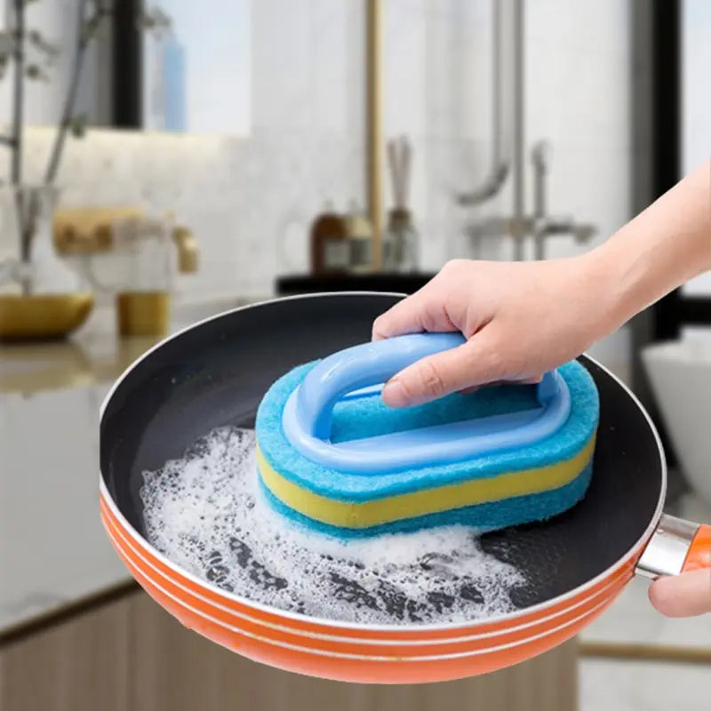 Cleaning Brush with Handle Kitchen Sponge Wipe Thickening Bathroom Tile Cleaning Sponge Household Stain Removal Clean Tools Leedoar