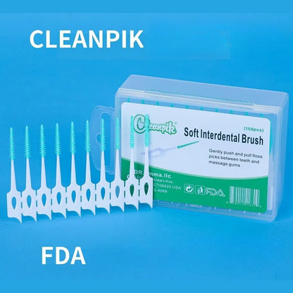 Cleanpik Cepillo de dientes adhesivo suave para masaje gingival, cepillo de limpieza, cepillo de masaje elástico para espacios entre dientes, 150 piezas 