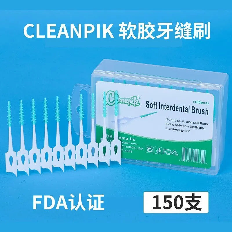 Cleanpik Cepillo de dientes adhesivo suave para masaje gingival, cepillo de limpieza, cepillo de masaje elástico para espacios entre dientes, 150 piezas 