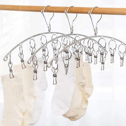 Clothes Drying Hanger with 32 Clips / 8 Clips Socks Underwear Drying Folding Laundry Hanging Rack Leedoar