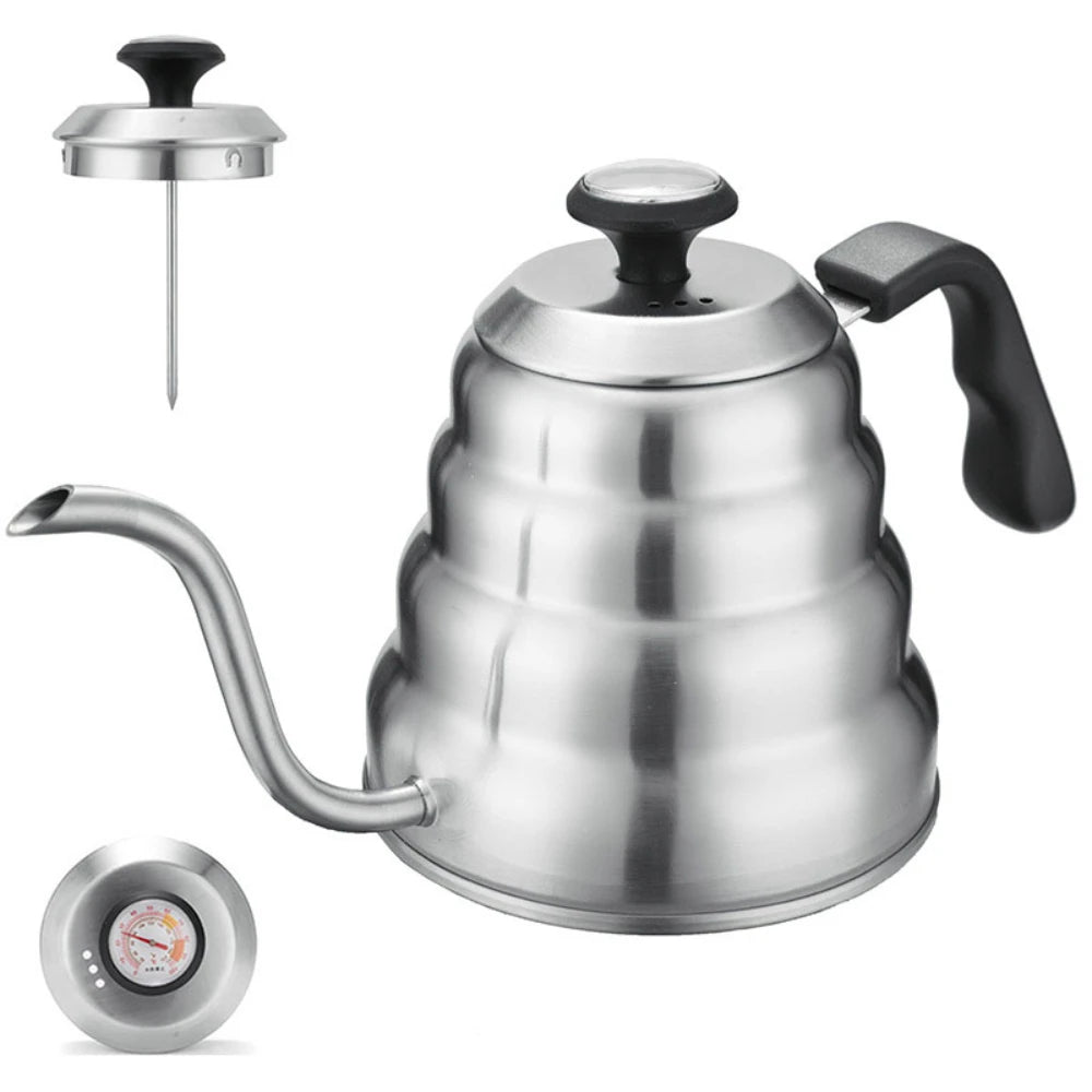 Coffee Kettle1L/1.2L Stainless Steel Pour Over Coffee Pot Kettle Drip Kettle with Thermometer For Home Office Cafetera Leedoar