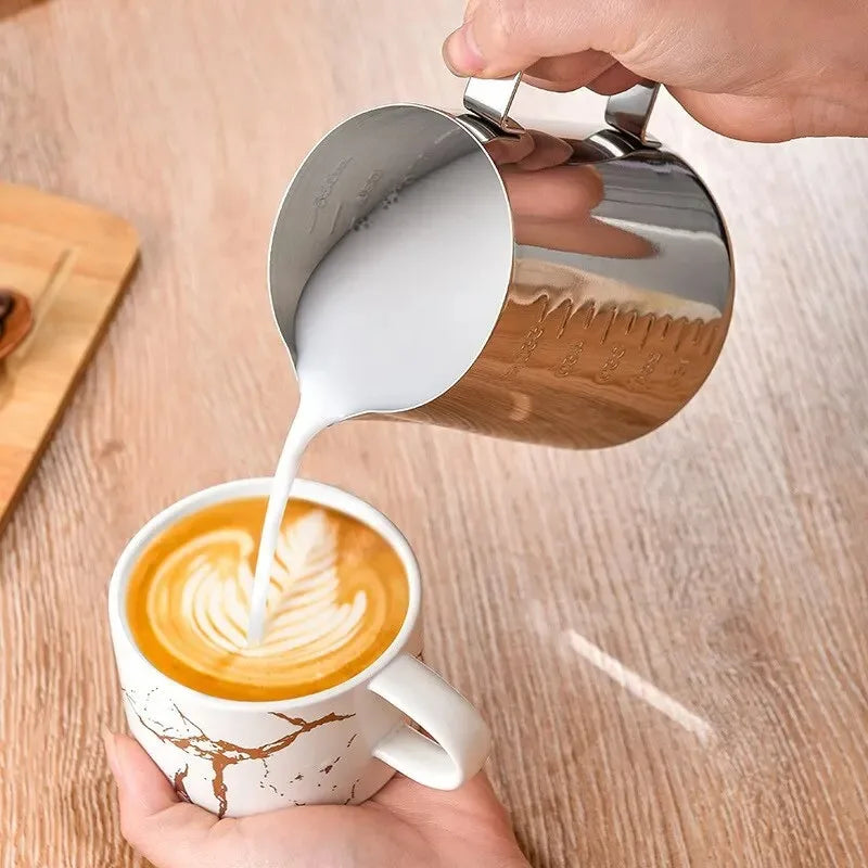 Coffee Milk Frother, Latte Art Frother, Stainless Steel Measuring Cup, Espresso Barista Tool, Coffee Accessories Leedoar