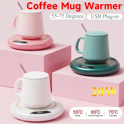 Coffee Mug Warmer Thermostatic Hot Plate Milk Tea Water Heating Pad 3 Temperature Setting USB Pug-in Heating Coaster for Home Leedoar