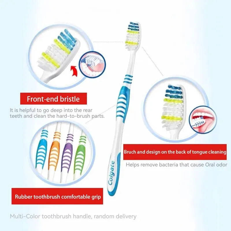 Colgate - Paquete de 6 cepillos de dientes para limpieza de dientes, para familias, parejas, finos, suaves, de pelo medio, para viajes, para hombres y mujeres, limpieza de la espalda y los dientes 