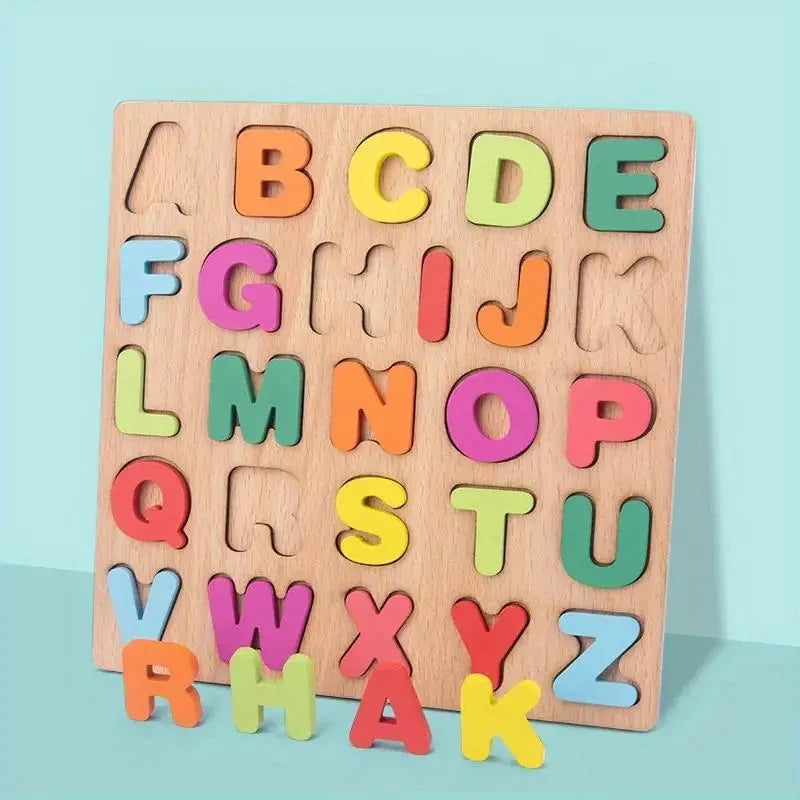 Colorful Alphabet Number Wooden Puzzles Kids Intelligent Matching Game Preschool Children Early Educational Toys Leedoar