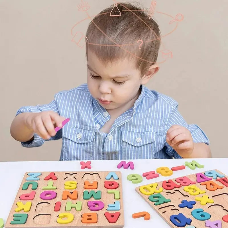 Colorful Alphabet Number Wooden Puzzles Kids Intelligent Matching Game Preschool Children Early Educational Toys Leedoar