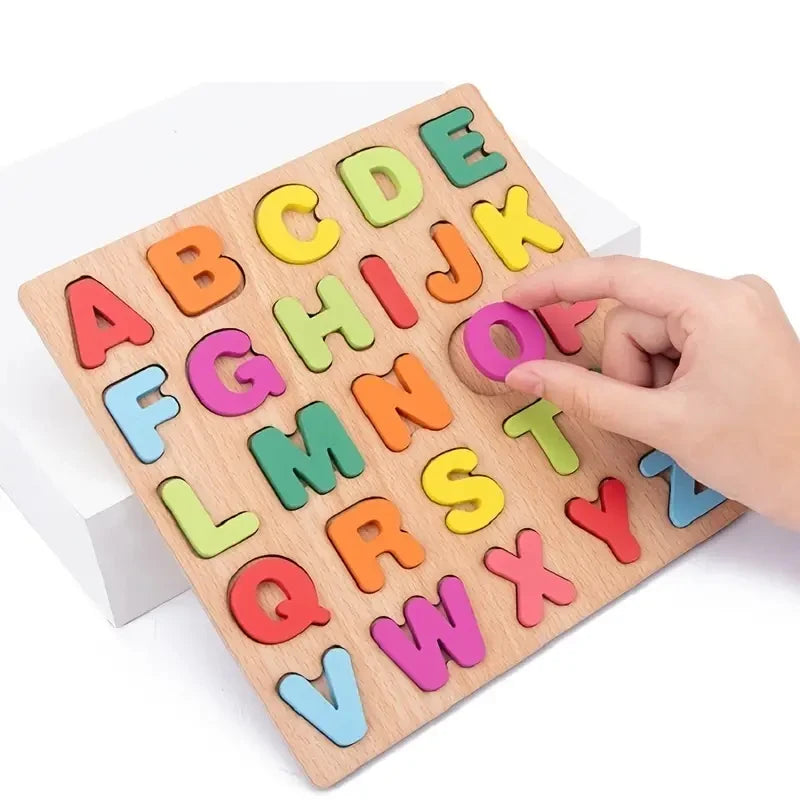 Colorful Alphabet Number Wooden Puzzles Kids Intelligent Matching Game Preschool Children Early Educational Toys Leedoar