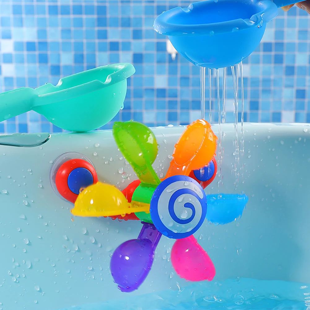 Colorful Waterwheel Bathing Sucker Baby Bath Toys Bathtub Water Spray Play Set Shower Sprinkler Toy For Kids Toddler Children Leedoar