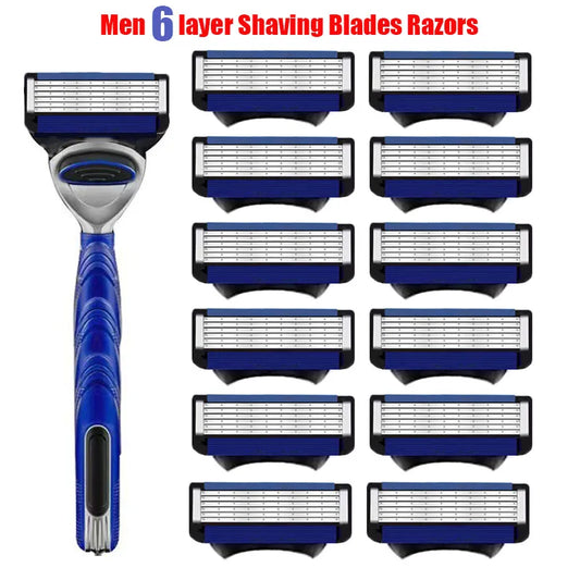 Razor Manual Shaver Five Layers of Blades Eight Replacement Cutter Heads With Knife Holder For Men Razor Old Style Blades Razor