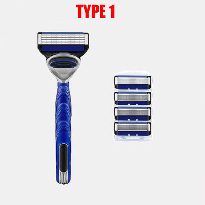 Razor Manual Shaver Five Layers of Blades Eight Replacement Cutter Heads With Knife Holder For Men Razor Old Style Blades Razor