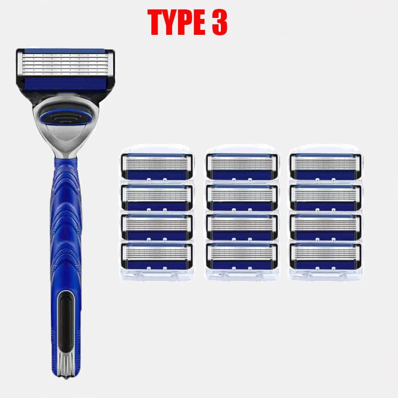 Razor Manual Shaver Five Layers of Blades Eight Replacement Cutter Heads With Knife Holder For Men Razor Old Style Blades Razor