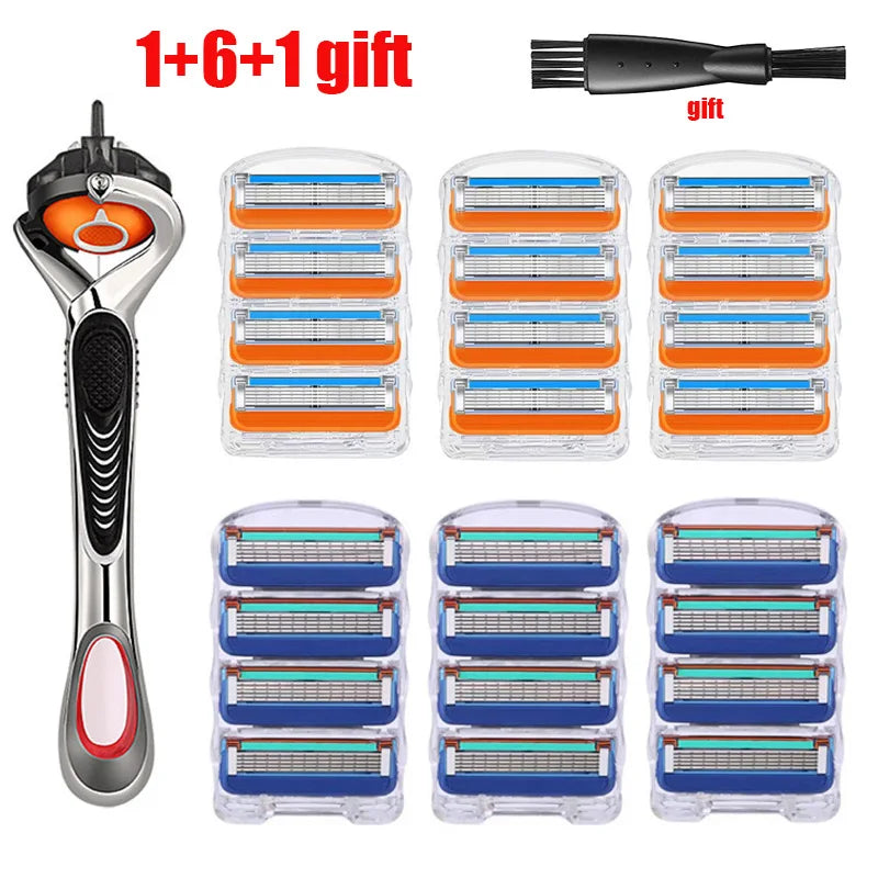 Razor Manual Shaver Five Layers of Blades Eight Replacement Cutter Heads With Knife Holder For Men Razor Old Style Blades Razor