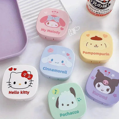 Estojo para lentes de contato Sanrio Hello Kitty Pupil Companion Box com espelho Armazenamento portátil para mulheres Estojo para lentes de contato de viagem Soak 