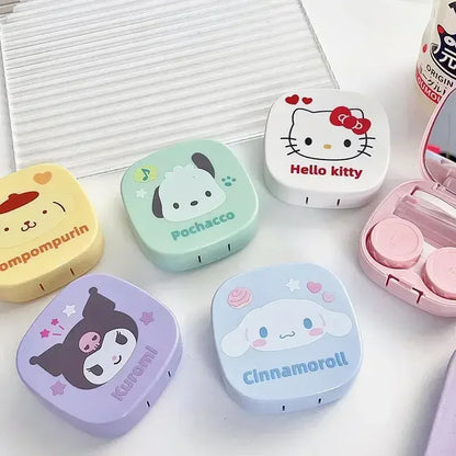 Estojo para lentes de contato Sanrio Hello Kitty Pupil Companion Box com espelho Armazenamento portátil para mulheres Estojo para lentes de contato de viagem Soak 