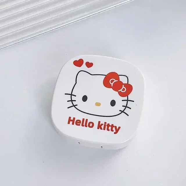 Estojo para lentes de contato Sanrio Hello Kitty Pupil Companion Box com espelho Armazenamento portátil para mulheres Estojo para lentes de contato de viagem Soak 