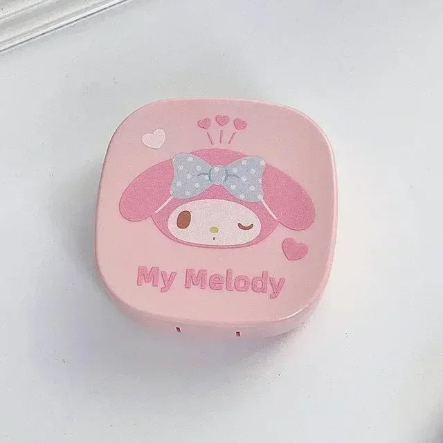 Estojo para lentes de contato Sanrio Hello Kitty Pupil Companion Box com espelho Armazenamento portátil para mulheres Estojo para lentes de contato de viagem Soak 