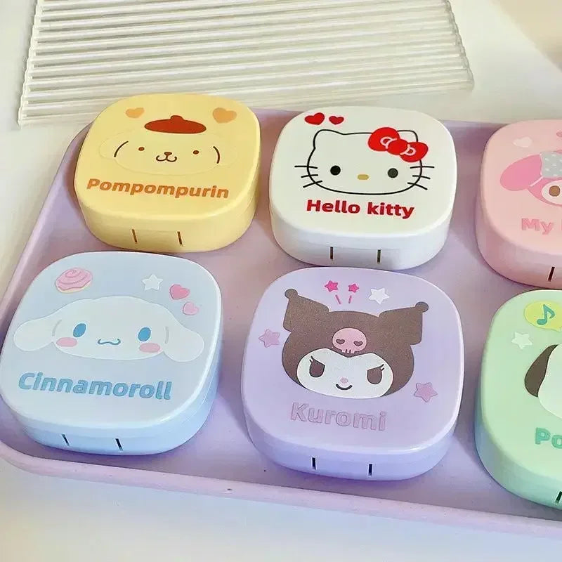 Estojo para lentes de contato Sanrio Hello Kitty Pupil Companion Box com espelho Armazenamento portátil para mulheres Estojo para lentes de contato de viagem Soak 