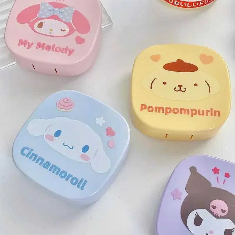 Estojo para lentes de contato Sanrio Hello Kitty Pupil Companion Box com espelho Armazenamento portátil para mulheres Estojo para lentes de contato de viagem Soak 