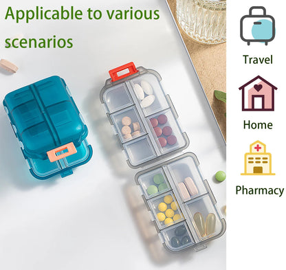 Práctico organizador de pastillas para viajes, dispensador portátil de bolsillo, caja pequeña para medicamentos, 10 compartimentos para almacenar vitaminas y aceite de pescado 