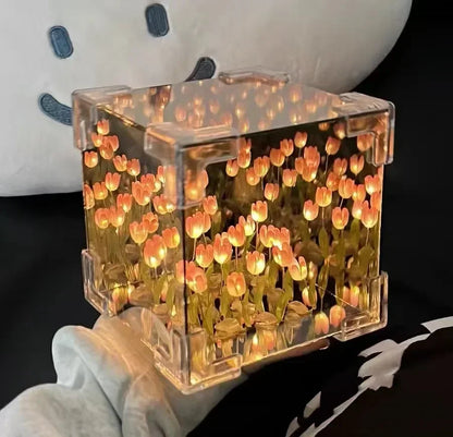 Creative Diy Tulip Flower Sea Cube Three-Dimensional Small Night Lamp Material Package for Girlfriend Couple Girlfriends Leedoar