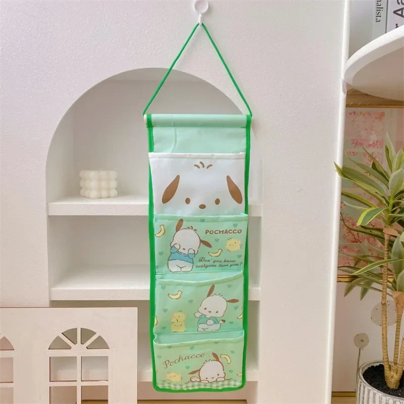 Bolsa de almacenamiento para colgar en la pared con diseño de chica creativa Kawaii Sanrioed, bolsa de varios compartimentos con dibujos animados de Kuromi Cinnamoroll Pochacco 