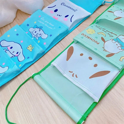 Bolsa de almacenamiento para colgar en la pared con diseño de chica creativa Kawaii Sanrioed, bolsa de varios compartimentos con dibujos animados de Kuromi Cinnamoroll Pochacco 