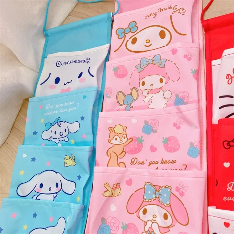 Bolsa de almacenamiento para colgar en la pared con diseño de chica creativa Kawaii Sanrioed, bolsa de varios compartimentos con dibujos animados de Kuromi Cinnamoroll Pochacco 