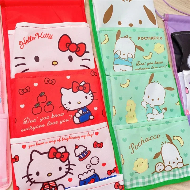 Bolsa de almacenamiento para colgar en la pared con diseño de chica creativa Kawaii Sanrioed, bolsa de varios compartimentos con dibujos animados de Kuromi Cinnamoroll Pochacco 