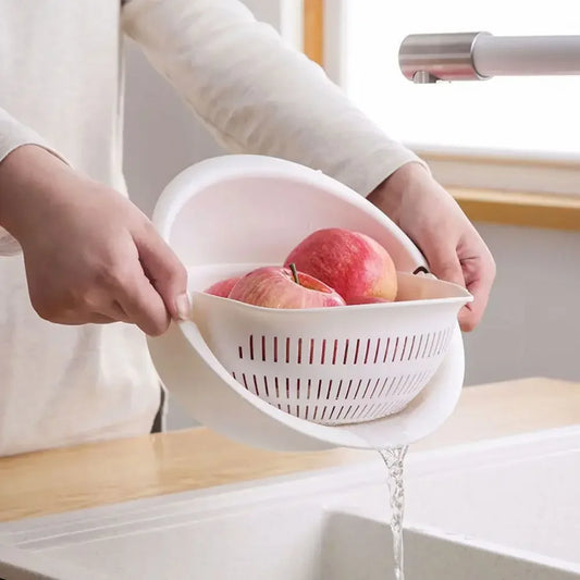 Creative Multifunctional Draining Basket Double Kitchen Fruit And Vegetable Round Plastic Dishwashing Basket Leedoar