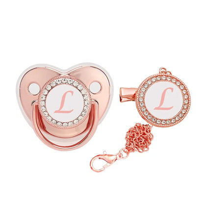 Custom baby silicone pacifier/rose gold 26 letter pacifier/chain clip+dust cover Leedoar