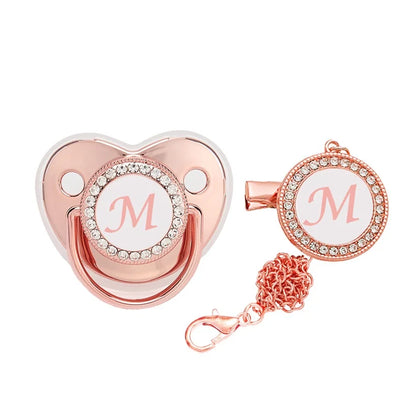 Custom baby silicone pacifier/rose gold 26 letter pacifier/chain clip+dust cover Leedoar