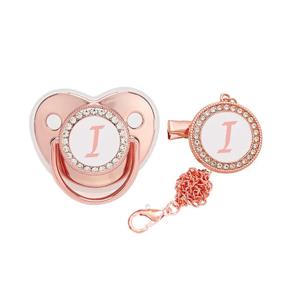 Custom baby silicone pacifier/rose gold 26 letter pacifier/chain clip+dust cover Leedoar