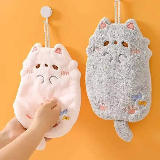 Cute Cartoon Tanuki Hanging Towel Coral Velvet Hair Does Not Lose Thick Cloth Kitchen Bathroom Absorbent Towels Leedoar