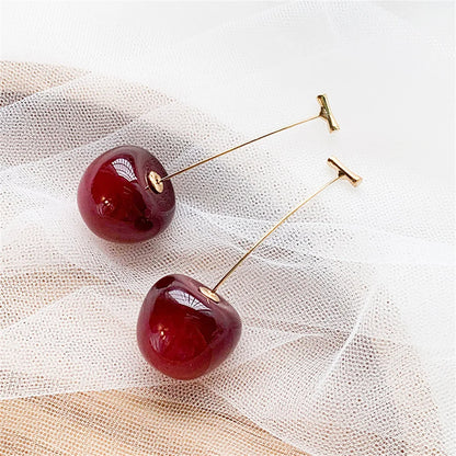 Cute Cherry Fruit Acrylic Earrings Fashionable Resin Cherry Earrings For Women Kpop Jewelry Trendy Accessories Leedoar