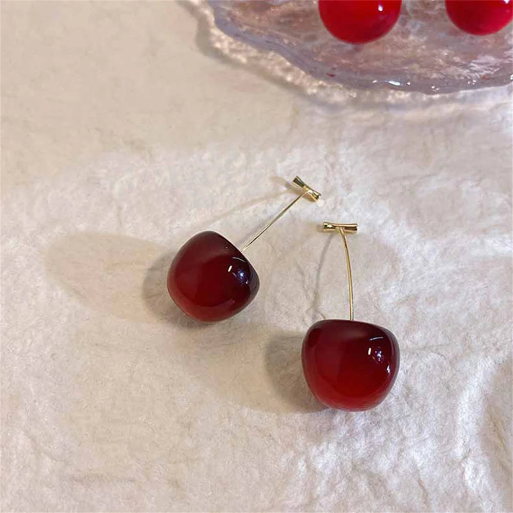 Cute Cherry Fruit Acrylic Earrings Fashionable Resin Cherry Earrings For Women Kpop Jewelry Trendy Accessories Leedoar