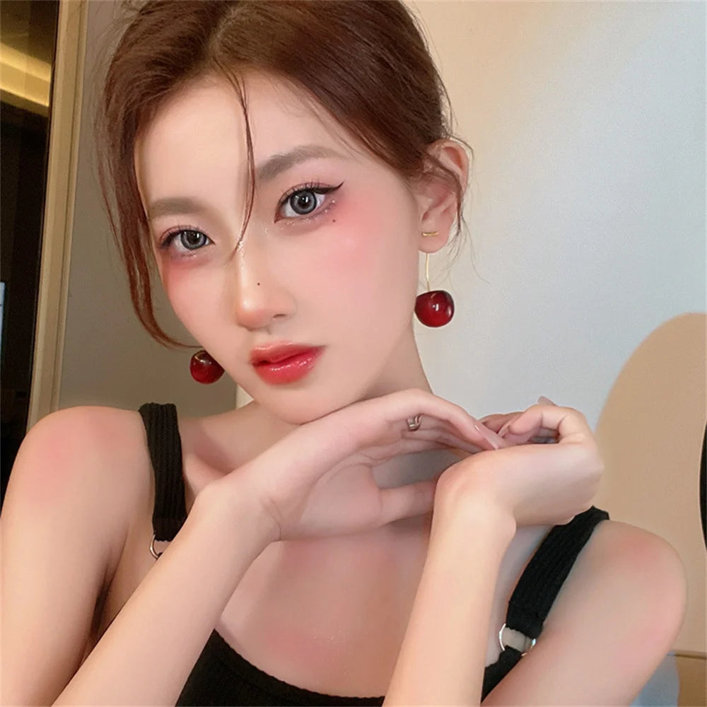 Cute Cherry Fruit Acrylic Earrings Fashionable Resin Cherry Earrings For Women Kpop Jewelry Trendy Accessories Leedoar