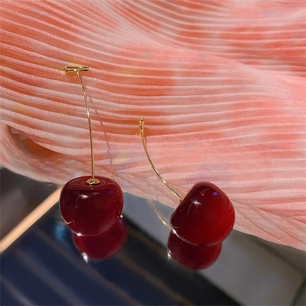 Cute Cherry Fruit Acrylic Earrings Fashionable Resin Cherry Earrings For Women Kpop Jewelry Trendy Accessories Leedoar