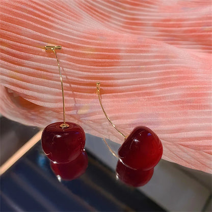Cute Cherry Fruit Acrylic Earrings Fashionable Resin Cherry Earrings For Women Kpop Jewelry Trendy Accessories Leedoar